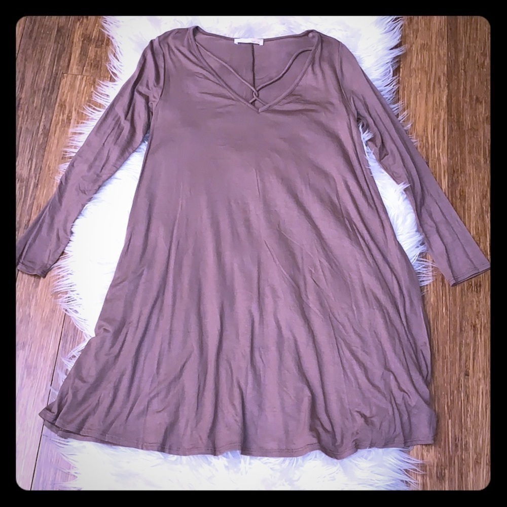 Flowy Tan Long-Sleeve Dress